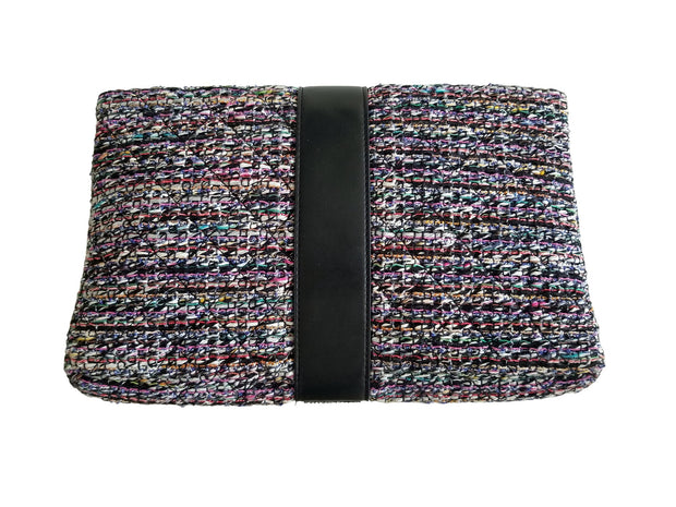 Chanel Multicolor Woven Tweed O-Case Pochette Clutch Zip Pouch