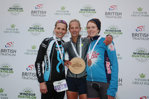 Winners of Windsor Duathlon 2016 with their bespoke Oak Trophies made by Dust and Things