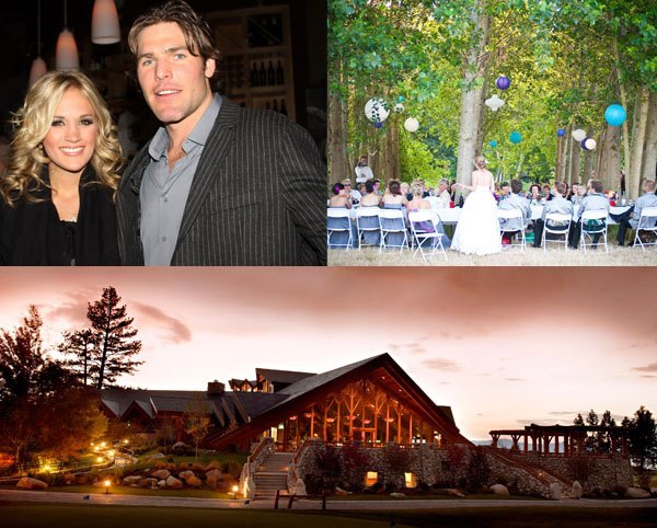 Carrie Underwood and Mike Fisher boho wedding inspiration including small outdoor ceremony and rustic wedding lodge accommodation