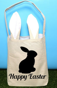 Easter White Bunny Ears Canvas Carry Gift Bag Cotton Party Rabbit Fun Accessory