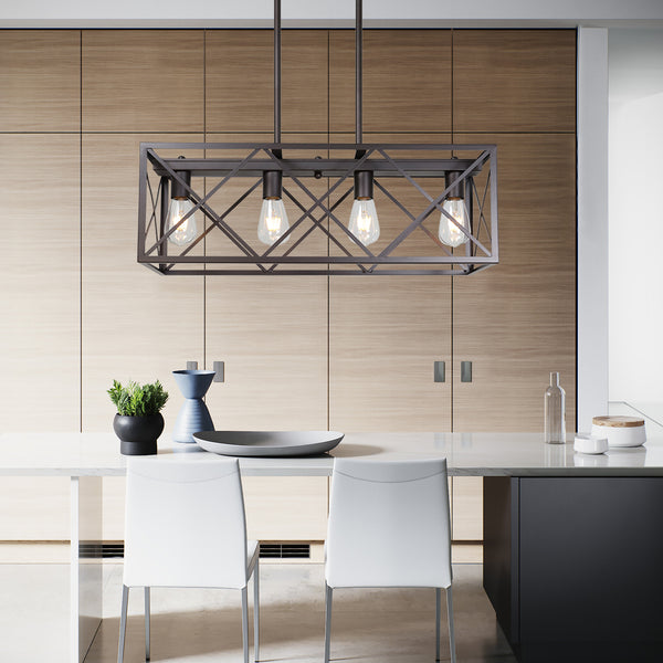 4 Lights Rectangle Chandelier for Dining Rooms Oil Rubbed Bronze ...
