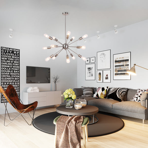 Modern Lighting | Chandelier Brushed Nickel 15 Lights | Living Room ...