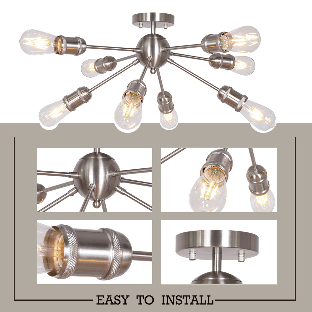 Modern Lighting 6 Lights Nickel Sputnik Chandelier Ceiling