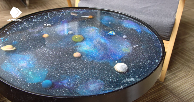Galaxy Resin Table with Cosmic Patterns