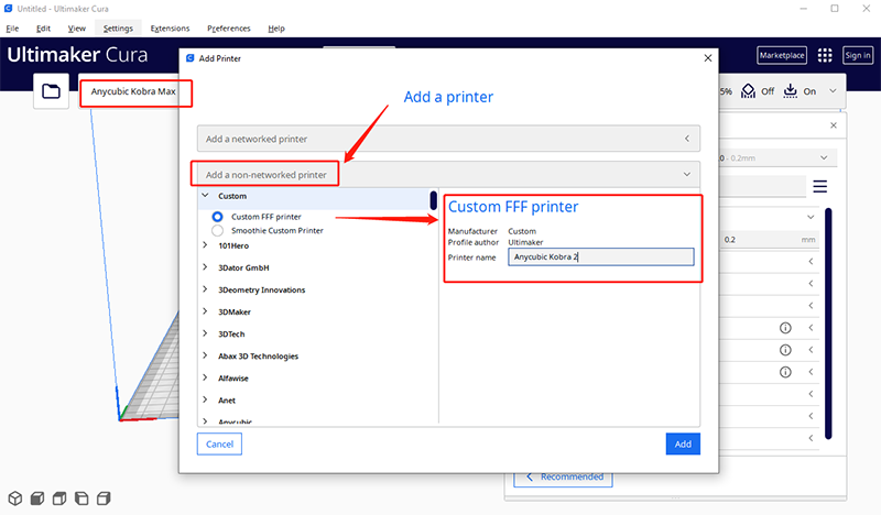 how-to-add-anycubic-kobra-2-into-cura