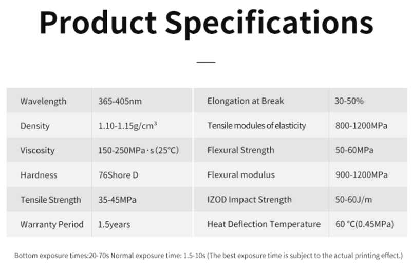 specifications-of-anycubic-tough-resin