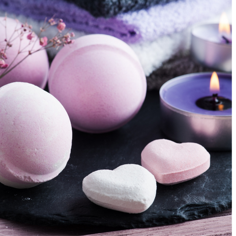 Bath bombs and shower steamers hearts