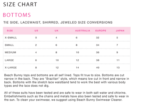 Beach Bunny Size Chart