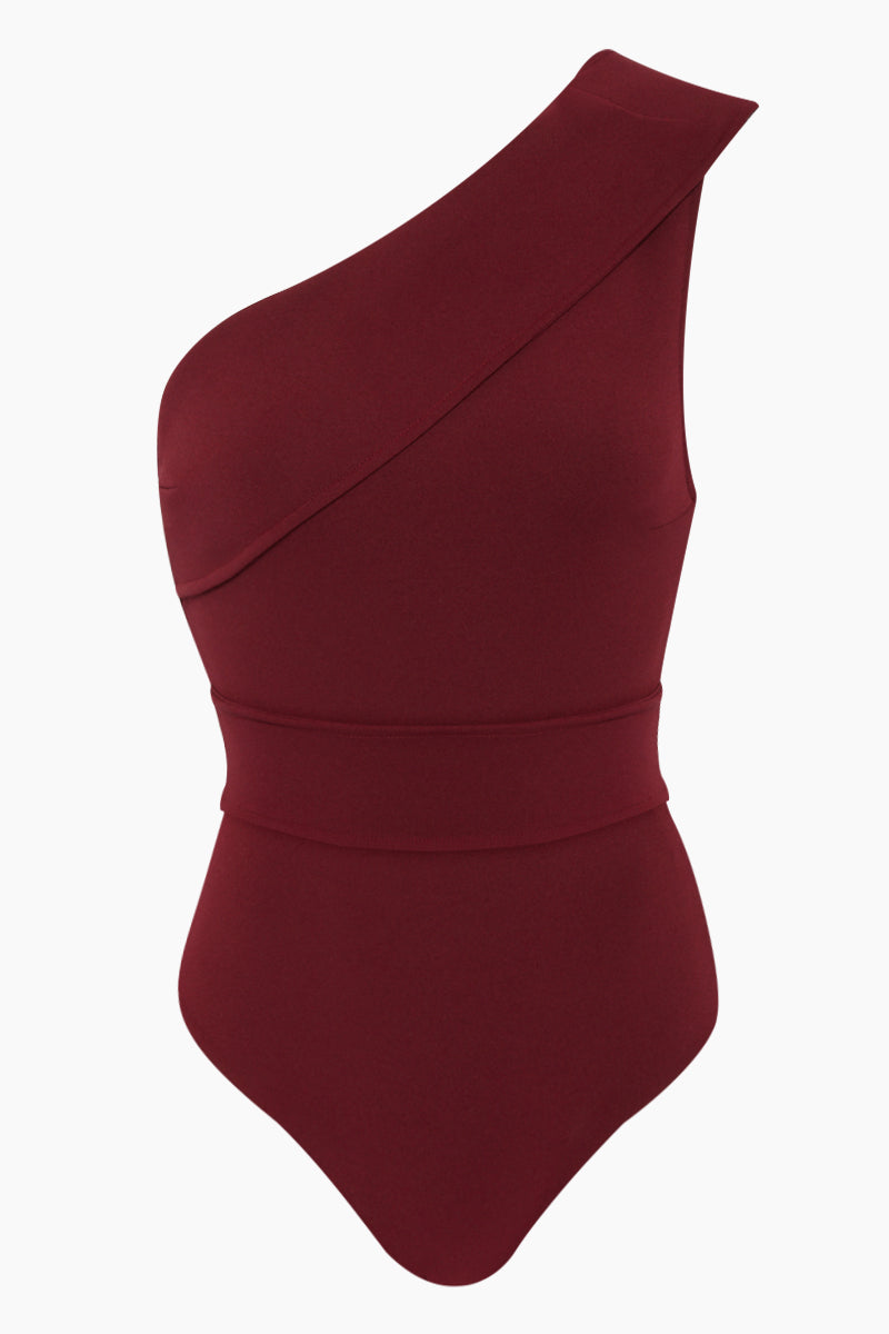 Maria One Shoulder One Piece Swimsuit - Garnet Red