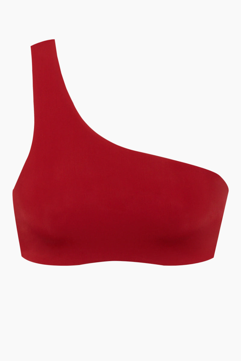 Perlin One Shoulder Bikini Top - Cherry Red