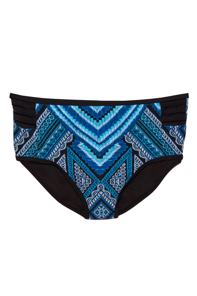 Gloria High Waisted Bikini Bottom (Curves) - Blue Aztec Print