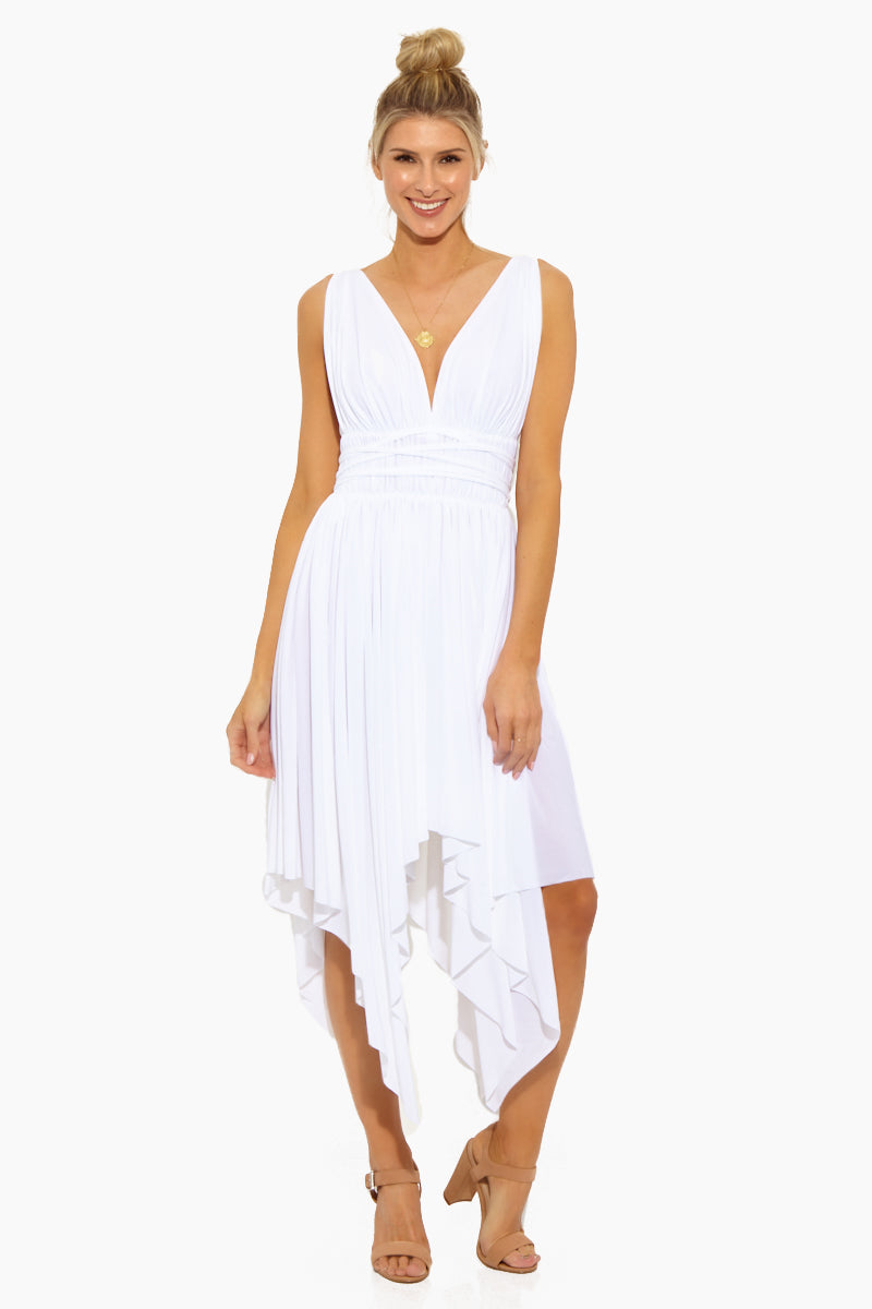 Goddess Asymmetric Midi Dress - White at FineBikinis.com