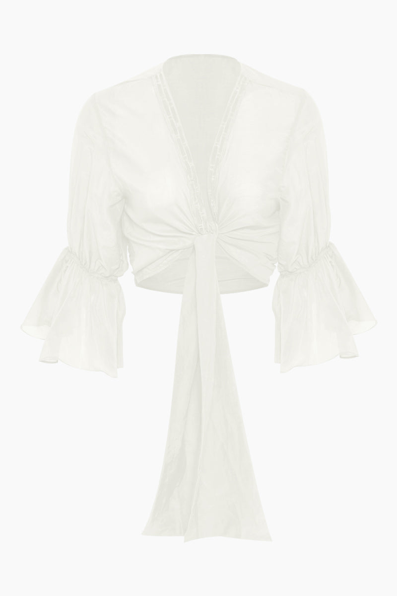 Image of Orla Cotton Front Tie Blouse - Off White