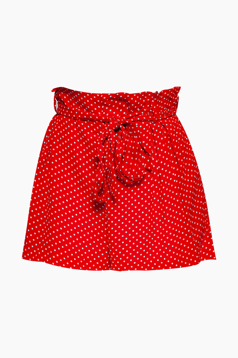 Image of Carina High Waist Belted Shorts - Candy Red Polka Dot Print