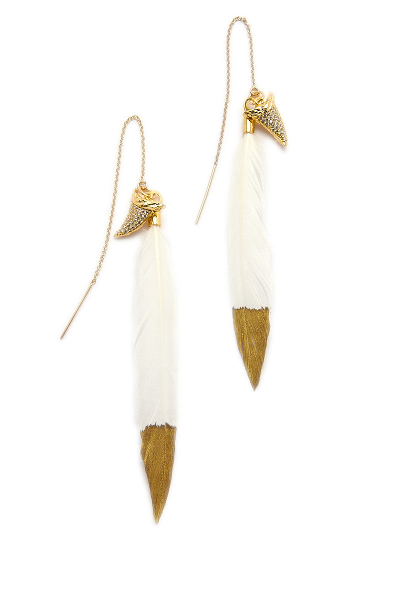 Jaws Feather Earrings - Gold & Ivory White