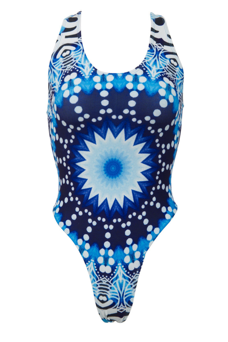 WOLVEN THREADS Visionary Scoop High Cut One Piece Swimsuit - Blue Dream ...