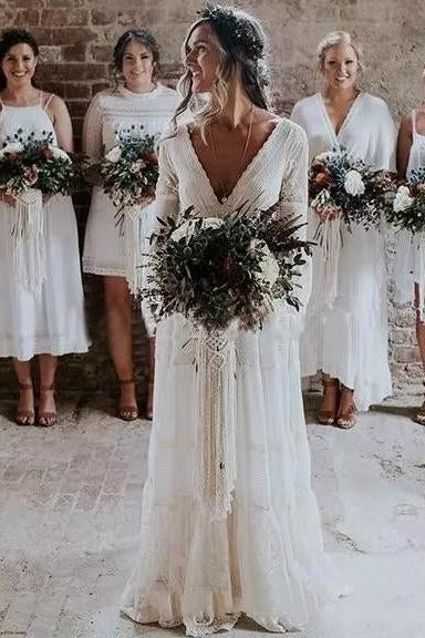 long sleeve deep v wedding dress