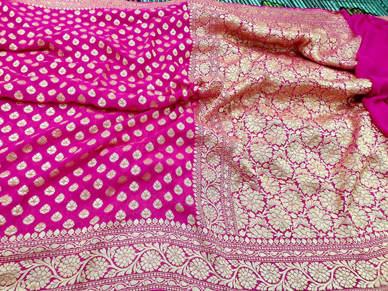 Rose Pink Pure Khaddi Banarasi Silk Saree in Chiffon woven in Silver Zari -  Mirra Clothing