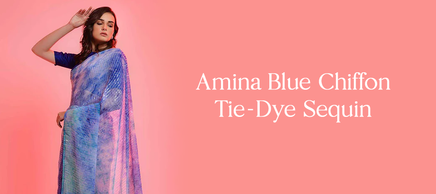AMINA BLUE CHIFFON TIE-DYE SEQUIN ONE MINUTE SAREE