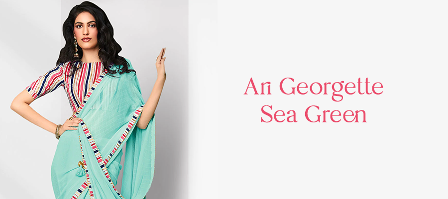 ARI GEORGETTE SEA GREEN PRINTED DESIGNER ONE MINUTE SAREE