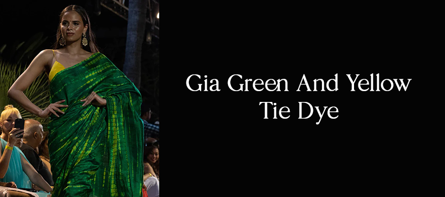 GIA GREEN AND YELLOW TIE-DYE GEORGETTE SILK ONE MINUTE SAREE