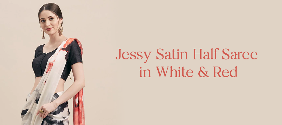 JESSY WHITE & RED SATIN HALF AND HALF ONE MINUTE SAREE