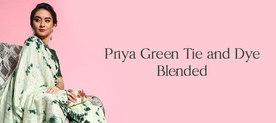 PRIYA GREEN TIE AND DYE BLENDED SILK ONE MINUTE SAREE