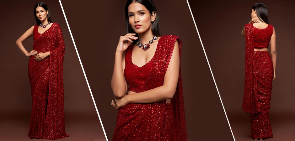 RED SEQUIN SAREE FOR THIS VALENTINE 