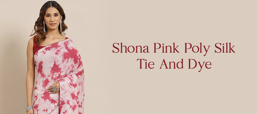 SHONA PINK POLY SILK TIE AND DYE EMBELLISHED ONE MINUTE SAREE