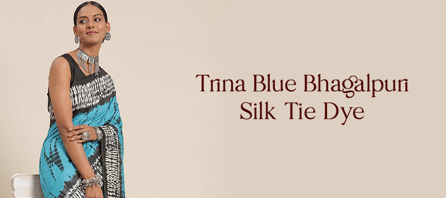 TRINA BLUE BHAGALPURI SILK TIE DYE BLOCK PRINTED ONE MINUTE SAREE