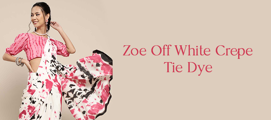 ZOE OFF WHITE CREPE TIE DYE DIGITAL PRINT ONE MINUTE SAREE