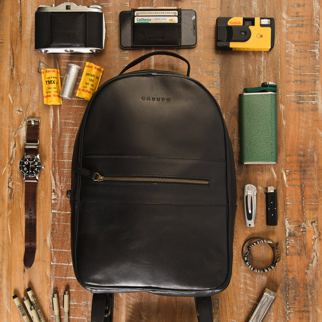 Black leather backpack