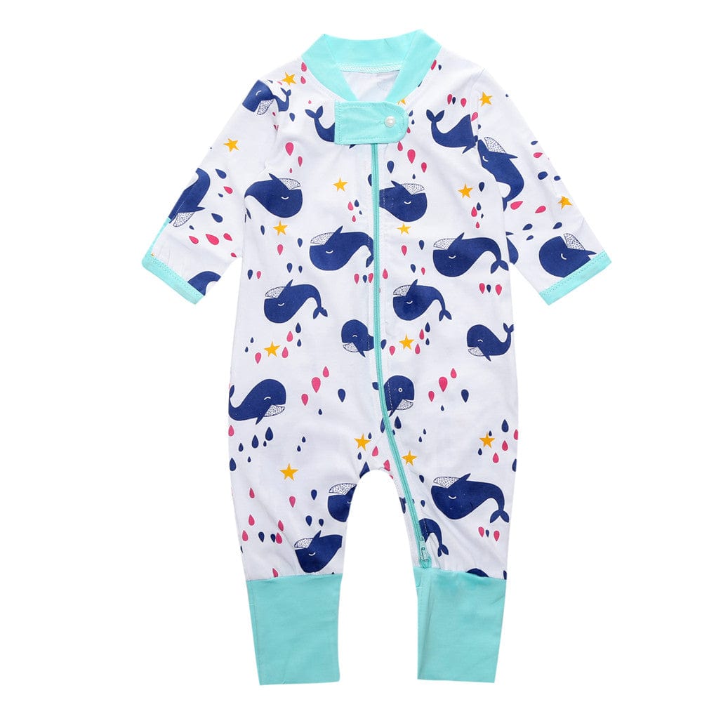 Playful Whales And Colourful Splashes Zip Sleepsuit