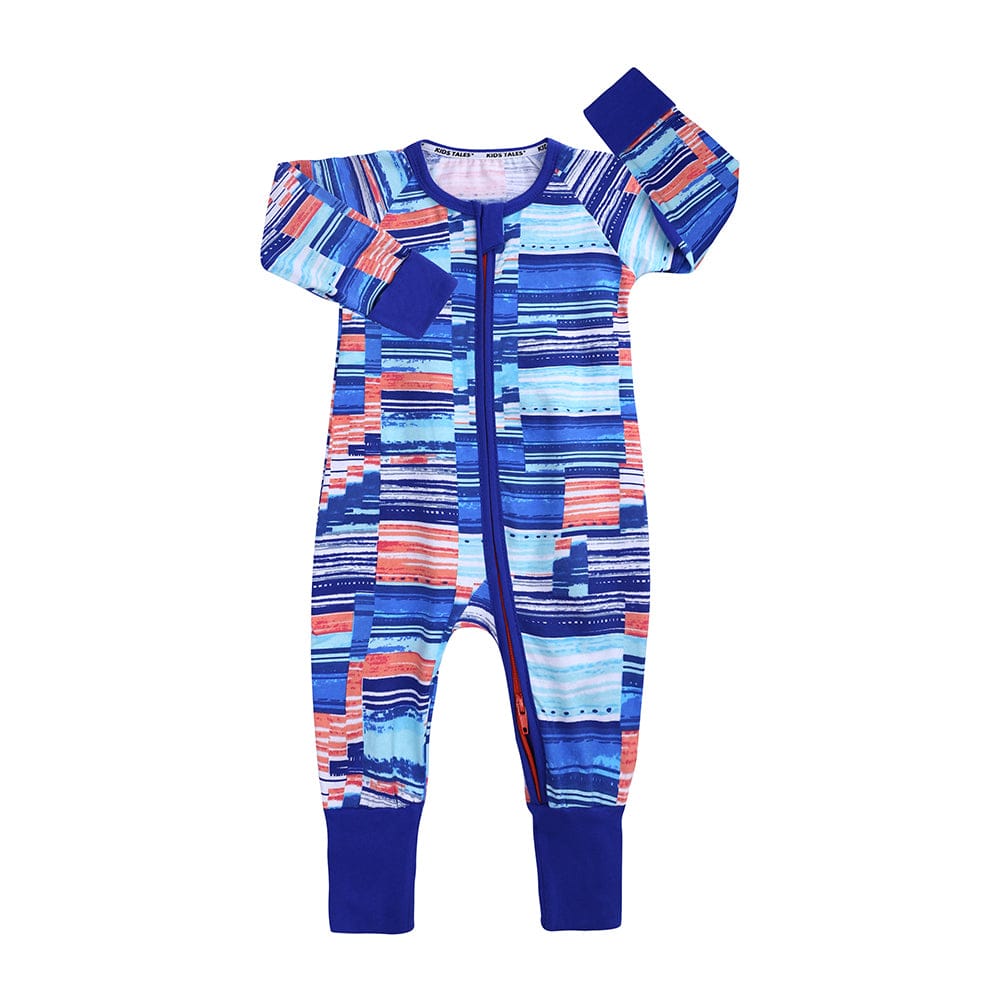 Peachy Blue Colour Block Zip Sleepsuit