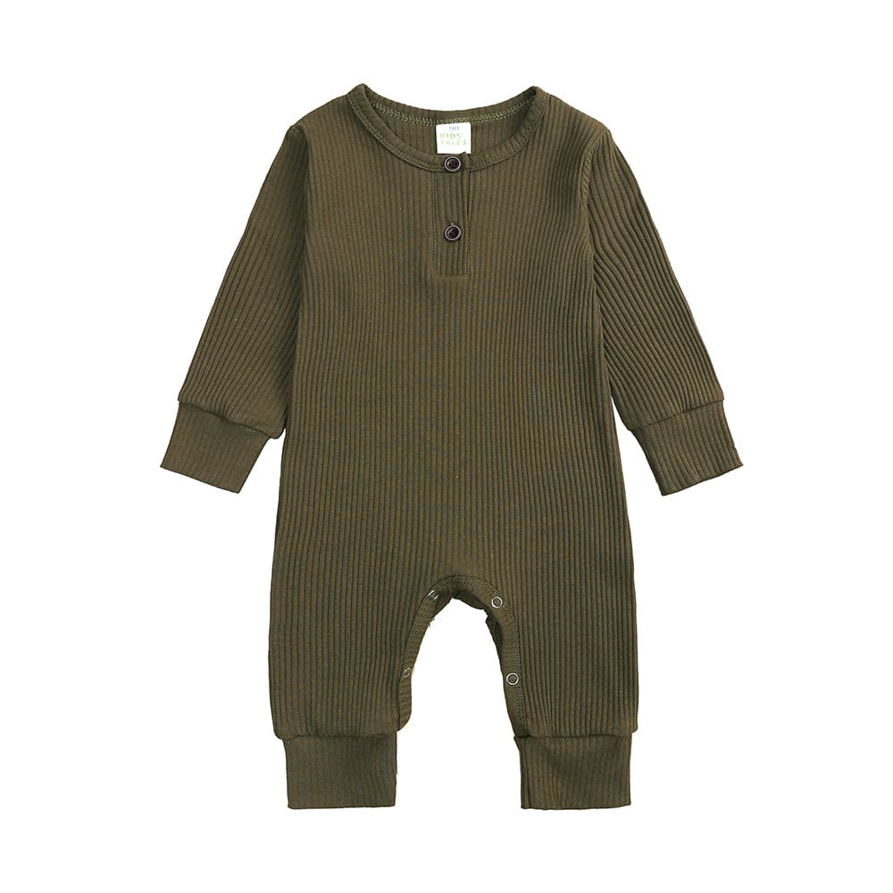 Olive Henley-Style Sleepsuit