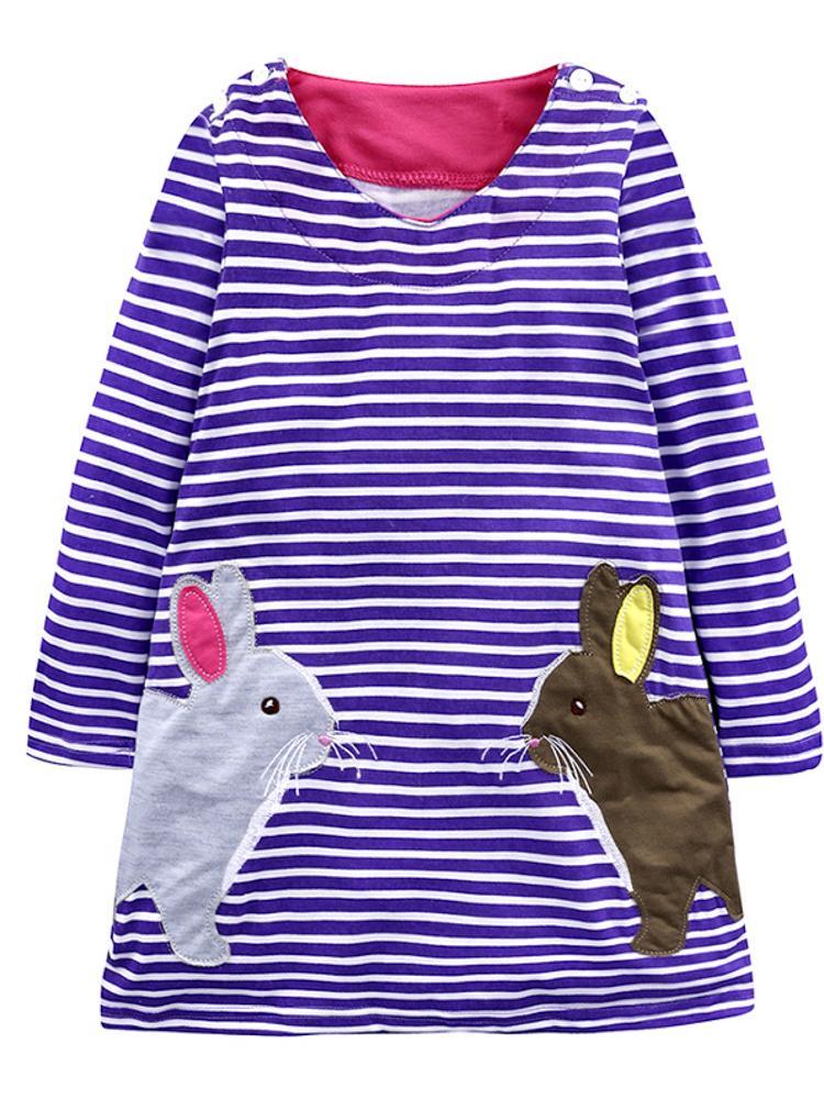 Girls Purple Striped Bunny Dress