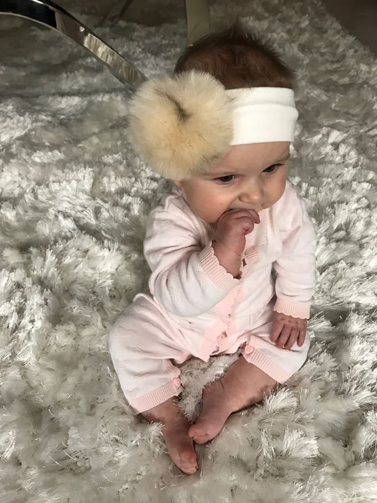 Faux Fur Baby Pom Pom Headband - Cream - 6 Months to 2 Years Small on