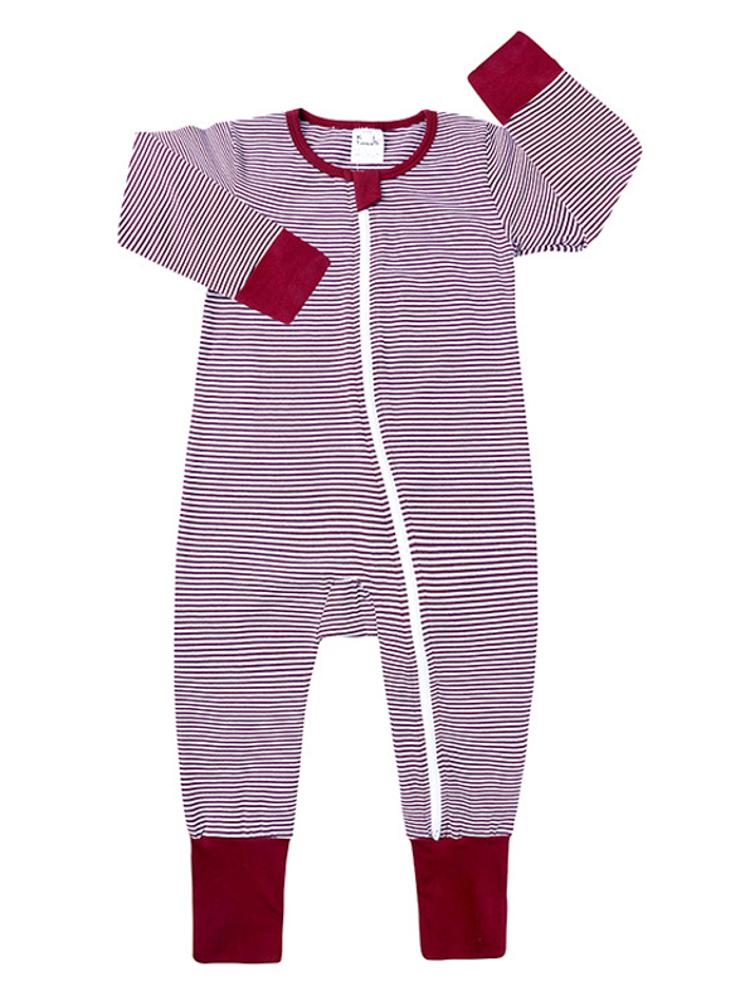 Maroon Stripes Zippy Sleepsuit with Feet Cuffs | Style My Kid