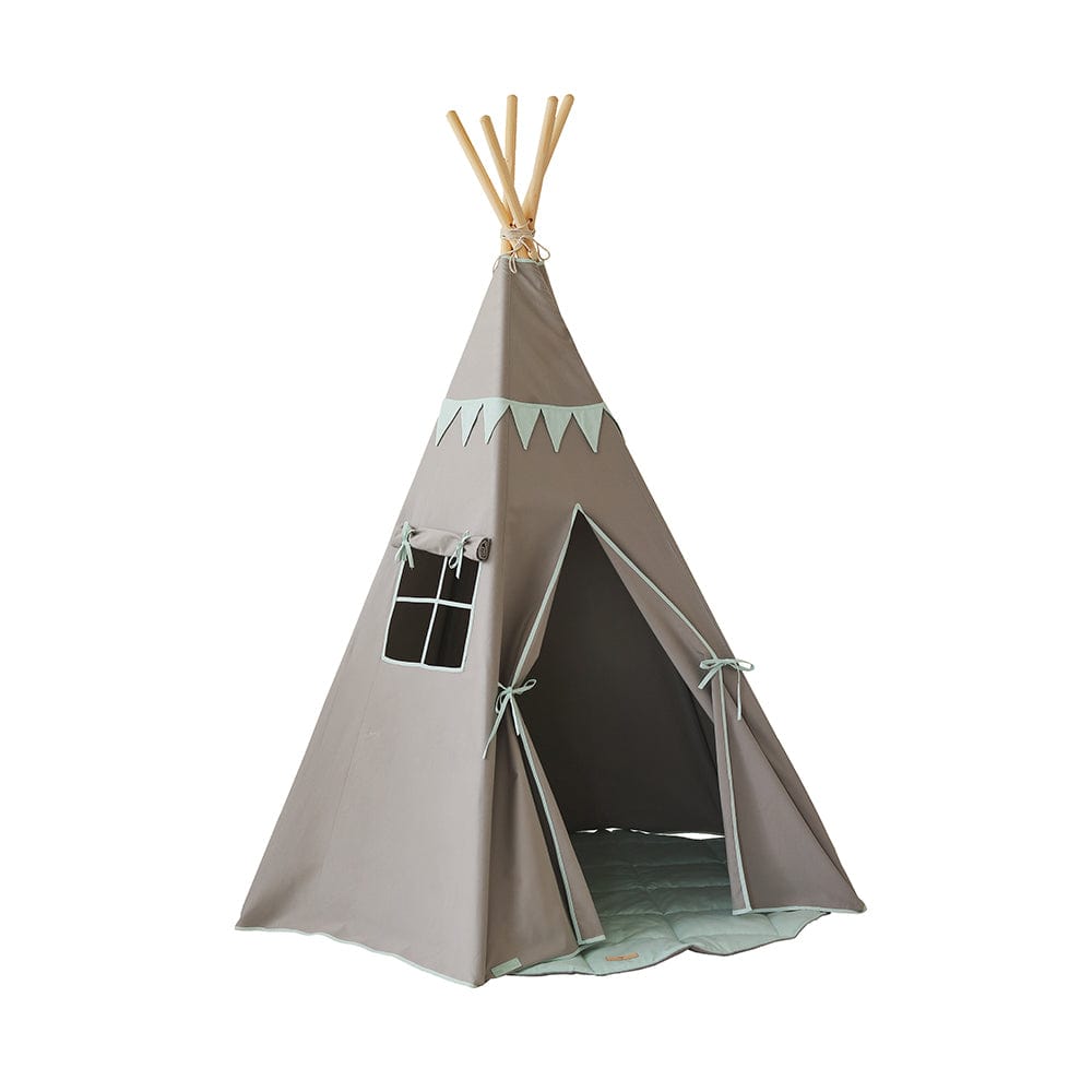 Mint Love Teepee With Garland And Mat Set - Grey & Light Green | Style My Kid