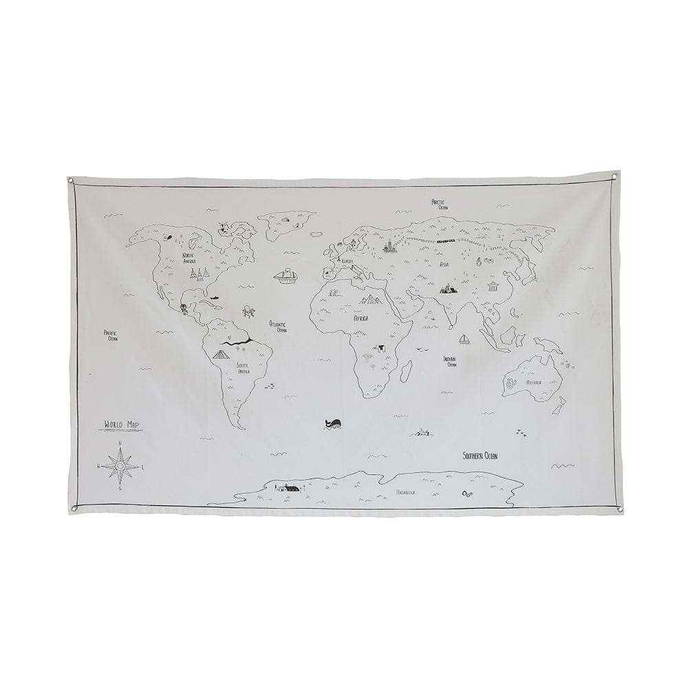 Cotton World Map - Beige 