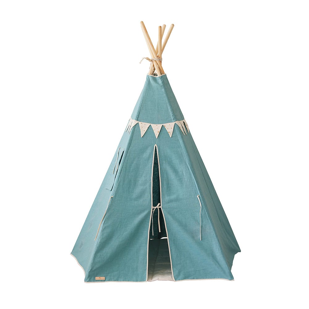 Gold Star Teepee With Garland And Mat Set - Blue & Grey | Style My Kid