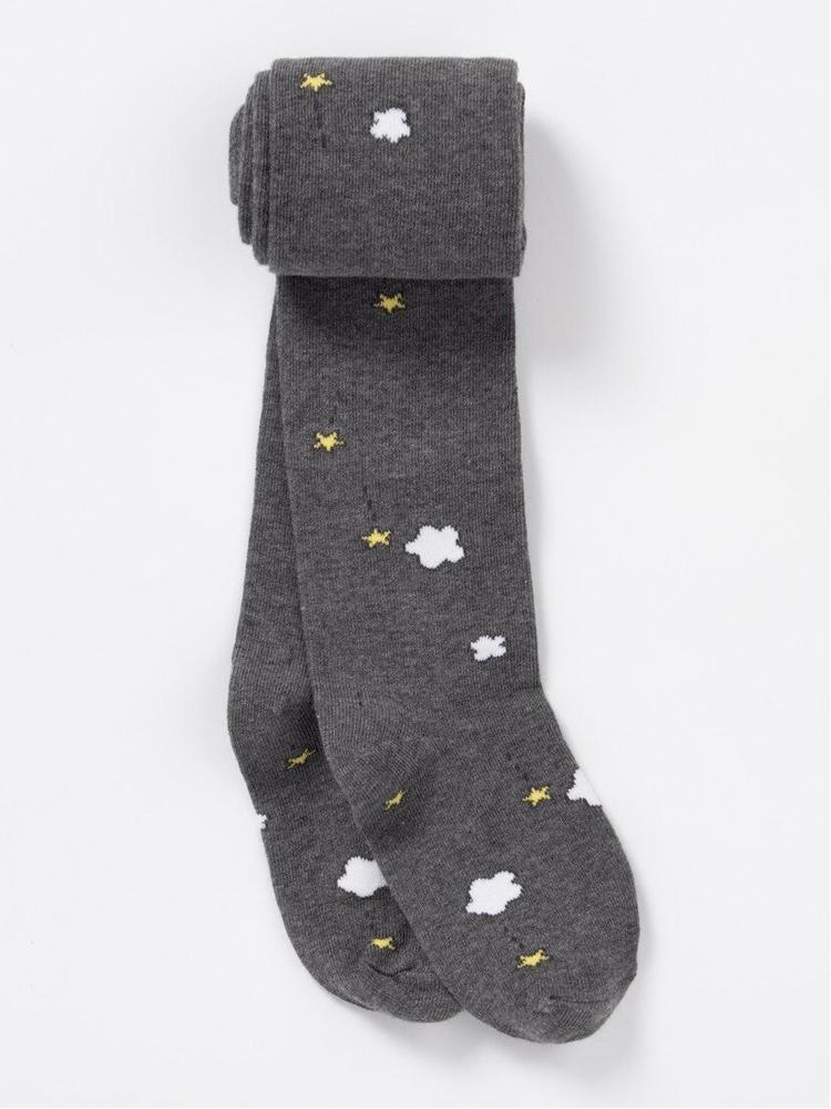 Girls Dark Grey Patterned Tights with Clouds and Stars | Style My Kid