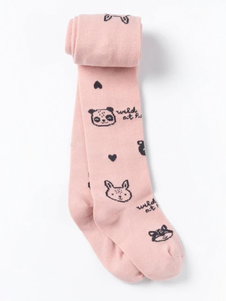 Girls Pink Patterned Tights with Pandas and Foxes | Style My Kid