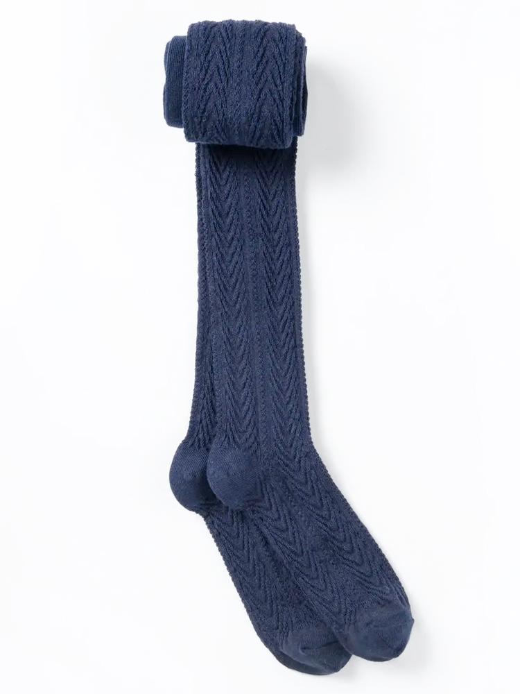 Dark Blue Cable Knit Girls Tights | Style My Kid