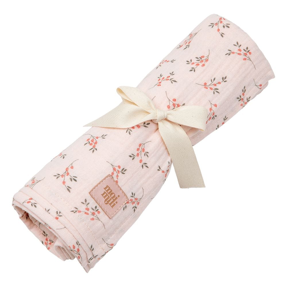 Organic Muslin Swaddle Blanket For Baby By Moi Mili Tiny Flowers One Size