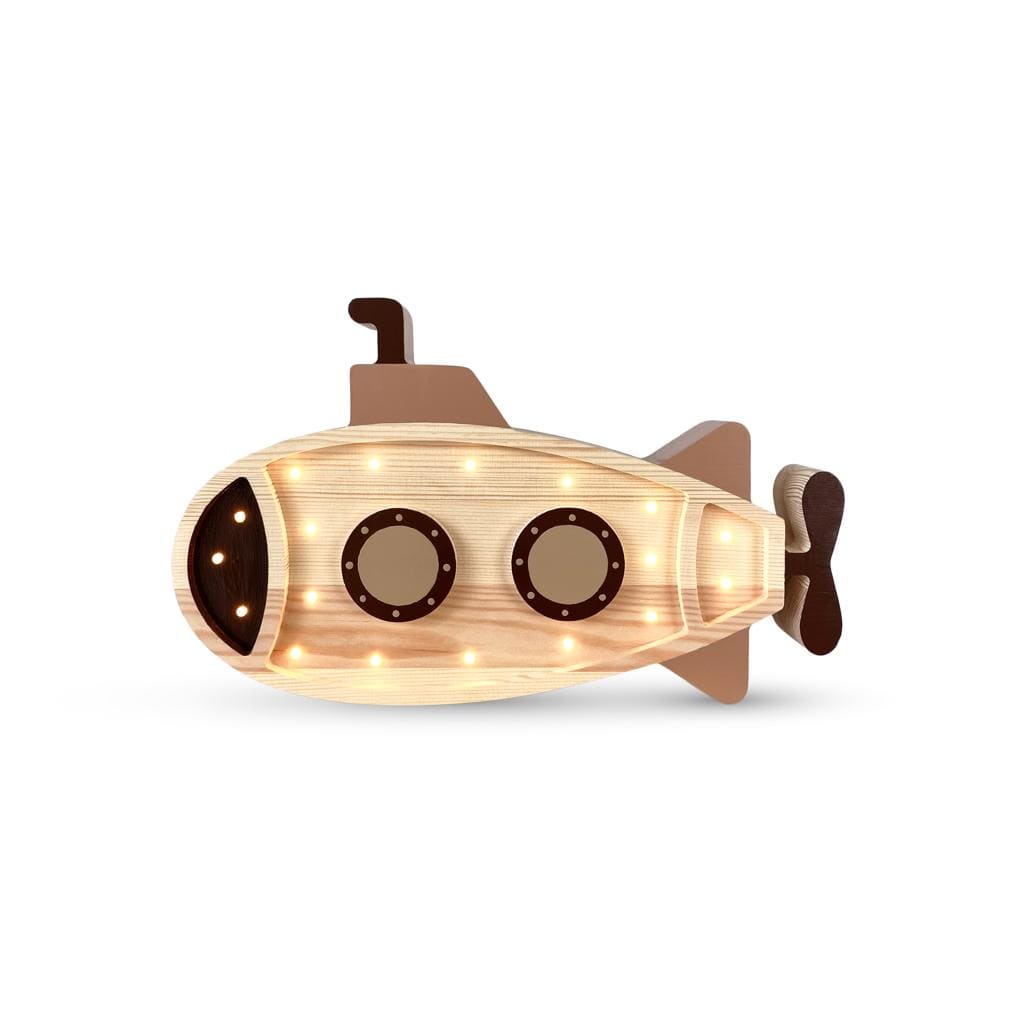 Luxury Handmade Lamp For Kids By Peekaboo - Submarine Submarine Brown Wood