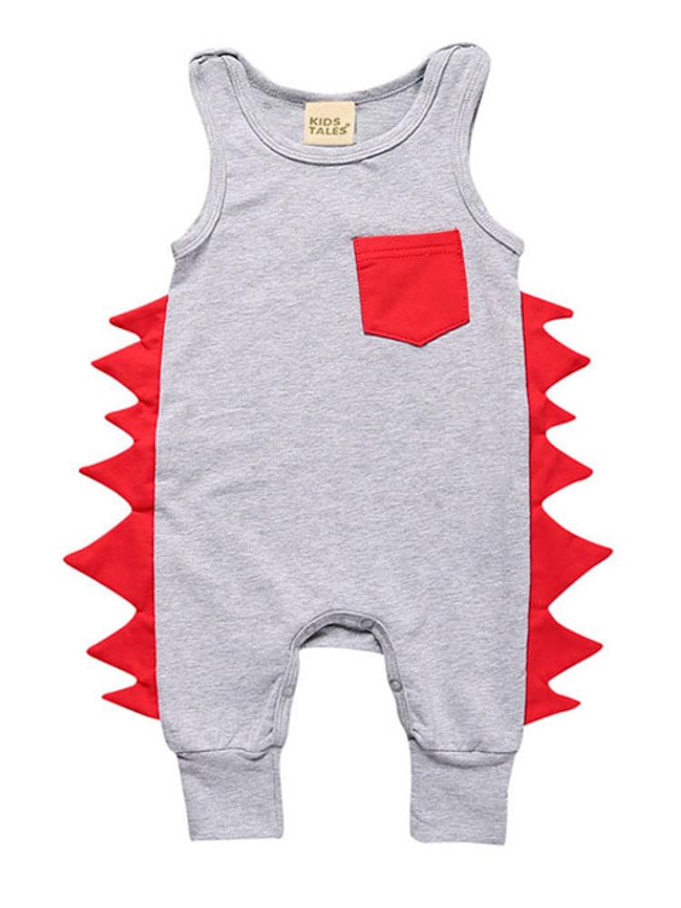 Sleeveless Grey Baby Romper with Red Dino Spikes | Style My Kid