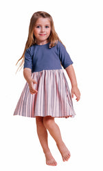 Artie - Girls Blue and Pink Dress with Navy Stripes - Stylemykid.com
