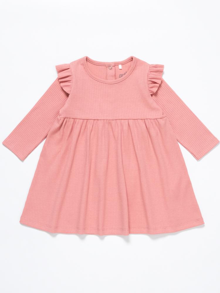 Pink Ribbed Baby Girl Dress with Ruffles | Style My Kid