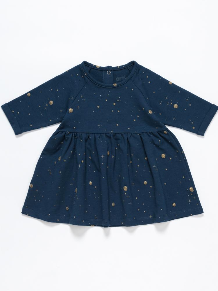 Girls Blue Jacquard Dress with Sparkles | Style My Kid